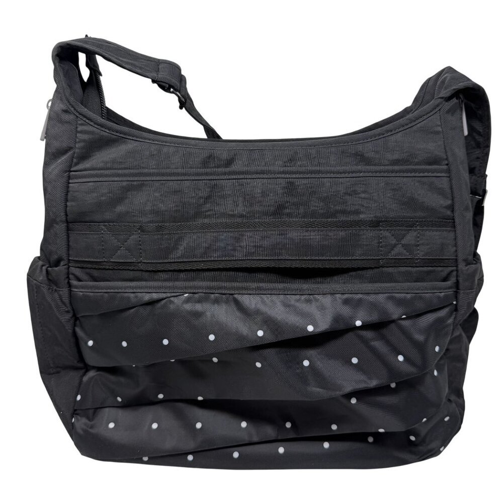 Lug Parachute Black Crossbody Tote Bag Polka Dot Insulated Pocket Diaper Travel - Picture 2 of 10